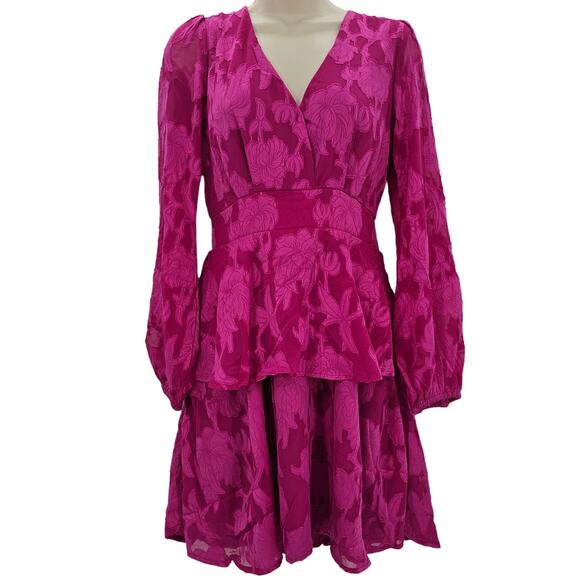 Band of the Free Womans size S Kiss Me Fuchsia Peplum Mini Dress Surplice NEW - Picture 1 of 8
